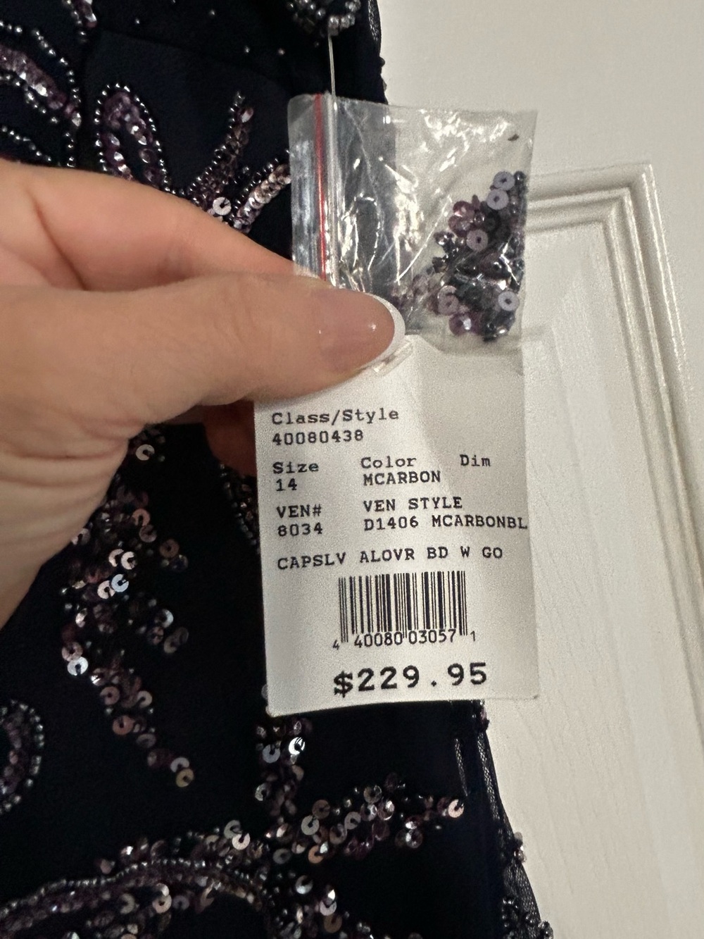 NWT Pizarro Nights Navy Bead and Sequin Embellished Scoopneck Mesh Gown, sz 14 - Picture 15 of 15
